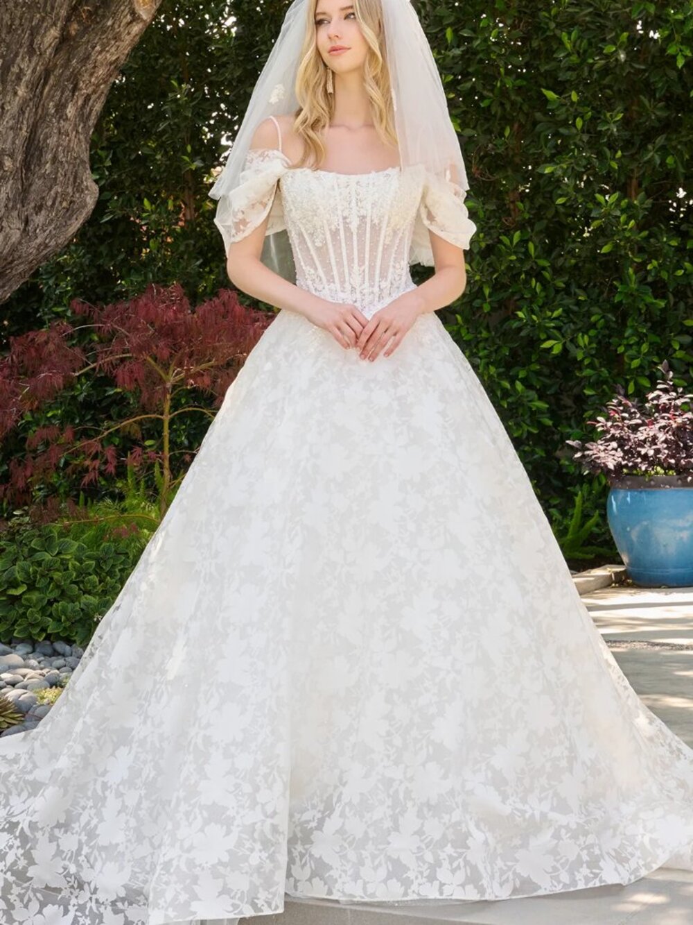 NEW OFF WHITE Sequin & Organza Boat Neck Wedding Dress Embellished GL3840
